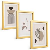 BILDER SET 3er Set - 20x30 cm Goldrahmen - Abstrakte Formen und Gesicht - Goldfarben, Kunststoff (20/30cm) - TULUP