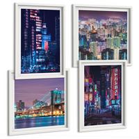 BILDER SET 4er Set - 50x50 cm & 40x60 cm Weißer Rahmen - Nachtstädte mit Neonlichtern - Weiß, Kunststoff (50/50cm) - TULUP