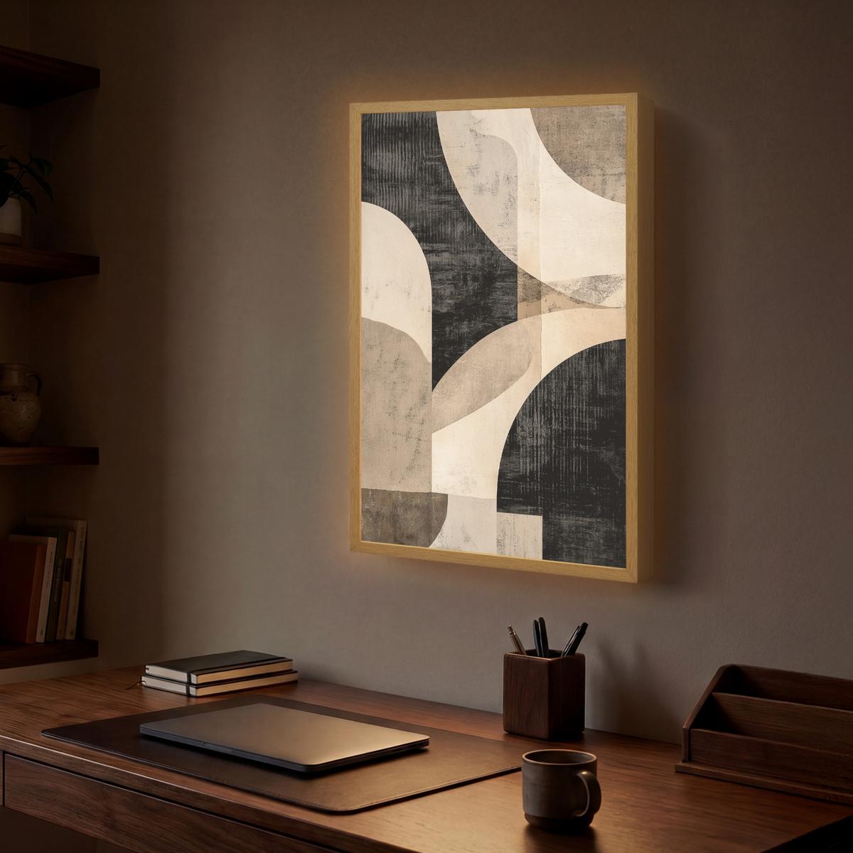 WANDLEUCHTE MIT AKKU Abstrakt - Formen - Modern - Beige 40x60 cm - Grau, Holzwerkstoff (40/60/8cm) - OnlyWow