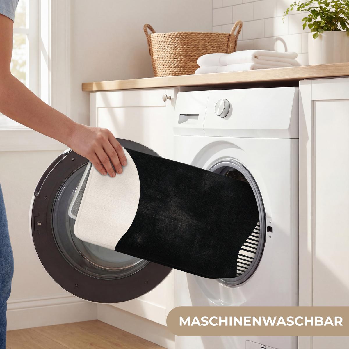 BADEMATTE Abstrakt - Japandi - Beige - Modern 90x60 cm - Beige/Schwarz, Textil (90/60cm) - OnlyWow