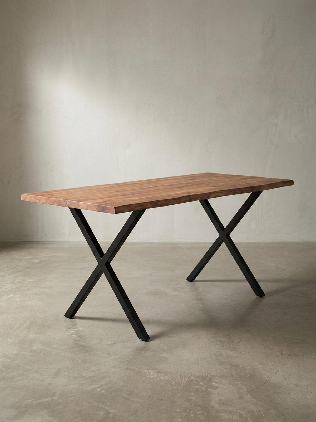 ESSTISCH Massivholz Metall X-Gestell Baumkante Industrial KRETA, Goldbraun-Schwarz 140x80x76 cm - Schwarz/Braun, Holz/Metall (80/140/76cm) - KADIMA DESIGN
