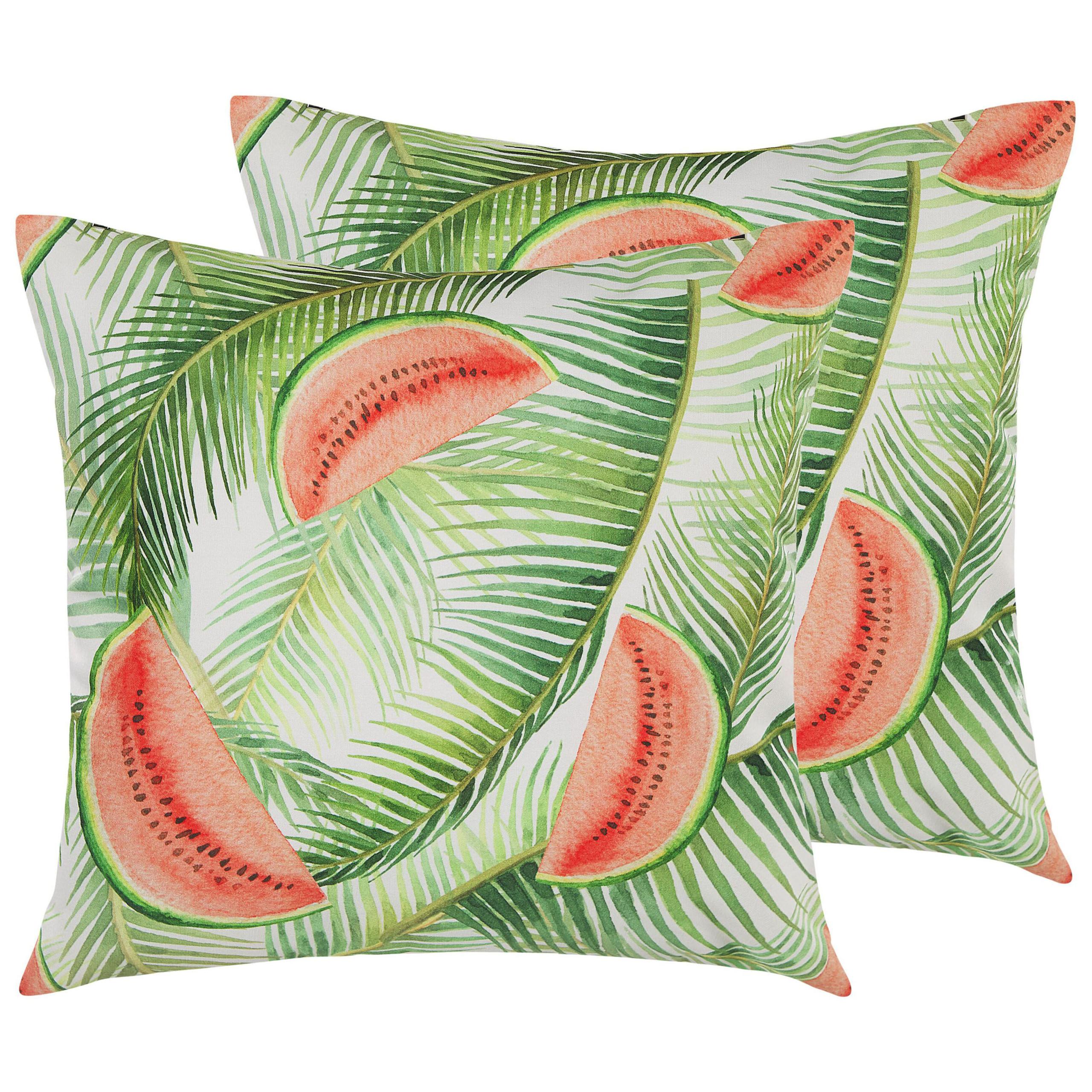 GARTENKISSEN 2er-Set Melonen-Motiv bunt 45/45 cm Lovoleto - Multicolor/Hellgrün, Textil (45/45cm) - Beliani