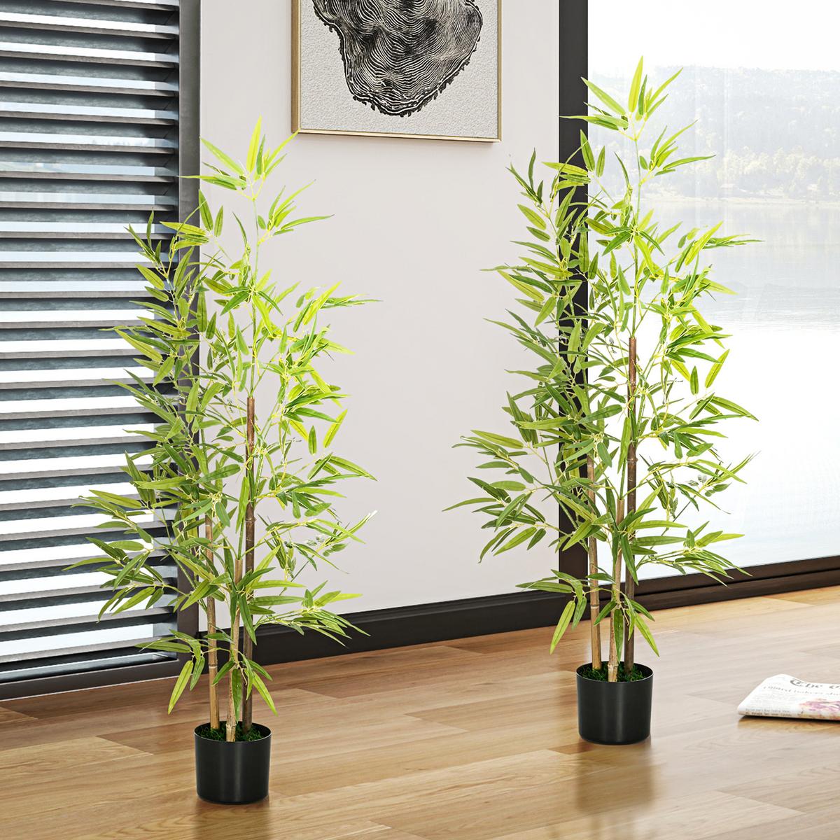 KÜNSTLICHE Pflanzen 2er Set, Kunst Bambus, 120 cm - Grün, Kunststoff (120cm) - HOMCOM