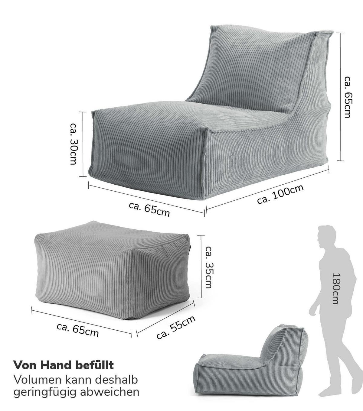SITZSACK Cord Doze mit Hocker - Grau, Textil (60/65/95cm) - Mokebo