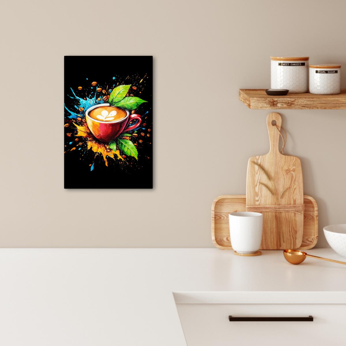LEINWANDBILD Kaffee - Graffiti - Trinken - Abstrakt Deko Wohnzimmer 20x30 cm - Mokka, Textil (20/30cm) - MuchoWow