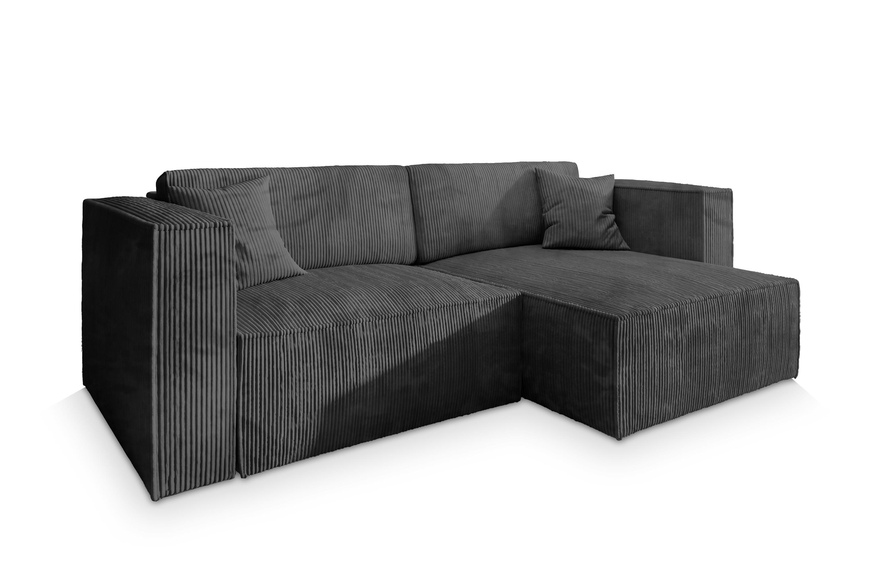 ECKSOFA NERIO P Graphitfarben Kordstoff mit Schlaffunktion - Graphitfarben/Grau, Holz/Kunststoff (245/148cm) - MASSENO