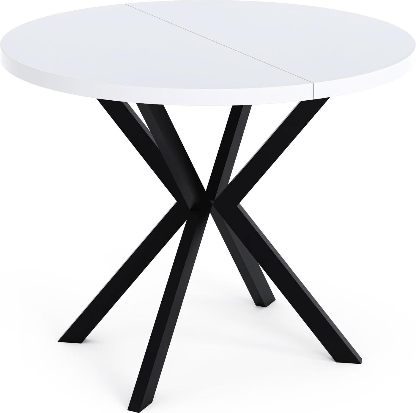 ESSTISCH Valeo runder ausziehbarer, Weiß 100-180/100/76 cm - Schwarz/Weiß, Holzwerkstoff/Metall (180/100/76cm) - WFL GROUP