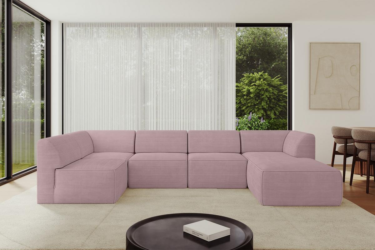 WOHNLANDSCHAFT Ottomane Rechts MOVO-L 345x180x78 cm Rosa Cord - Rosa, Holzwerkstoff/Kunststoff (180/78/345cm) - ALTDECOR