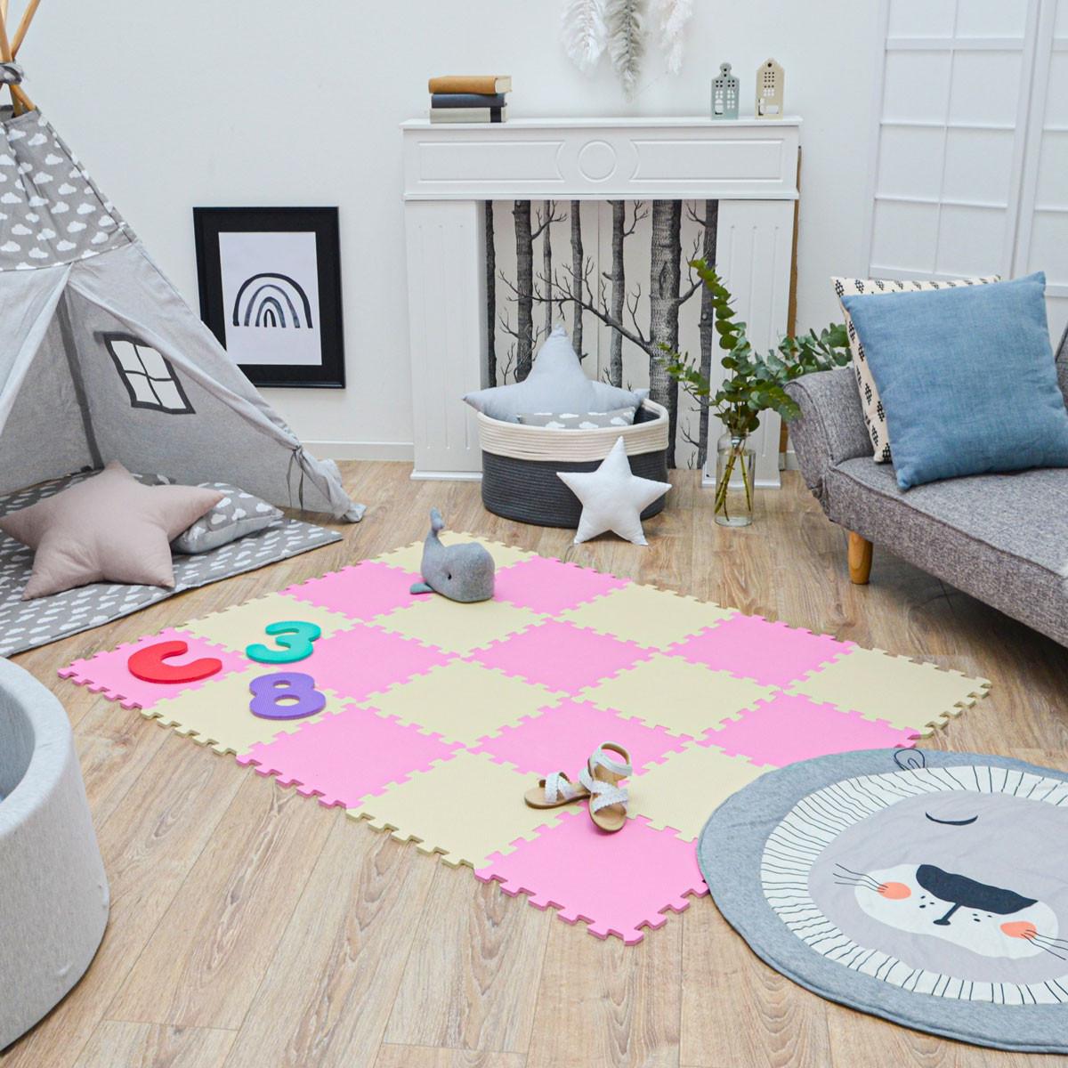 SPIELMATTE ab Null - 180/90/1 cm Puzzlematte Beige - Pink/Beige, Kunststoff (30/30cm) - Littletom