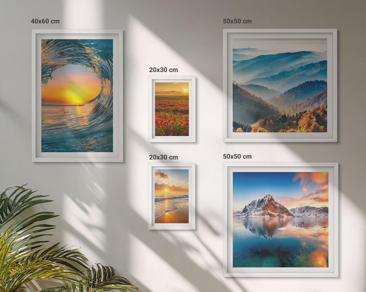 BILDER SET 5er Set - 50x50 cm & 20x30 cm & 40x60 cm Weißer Rahmen - Landschaften aus Bergen und Meeren im Westen - Weiß, Kunststoff (40/60cm) - TULUP