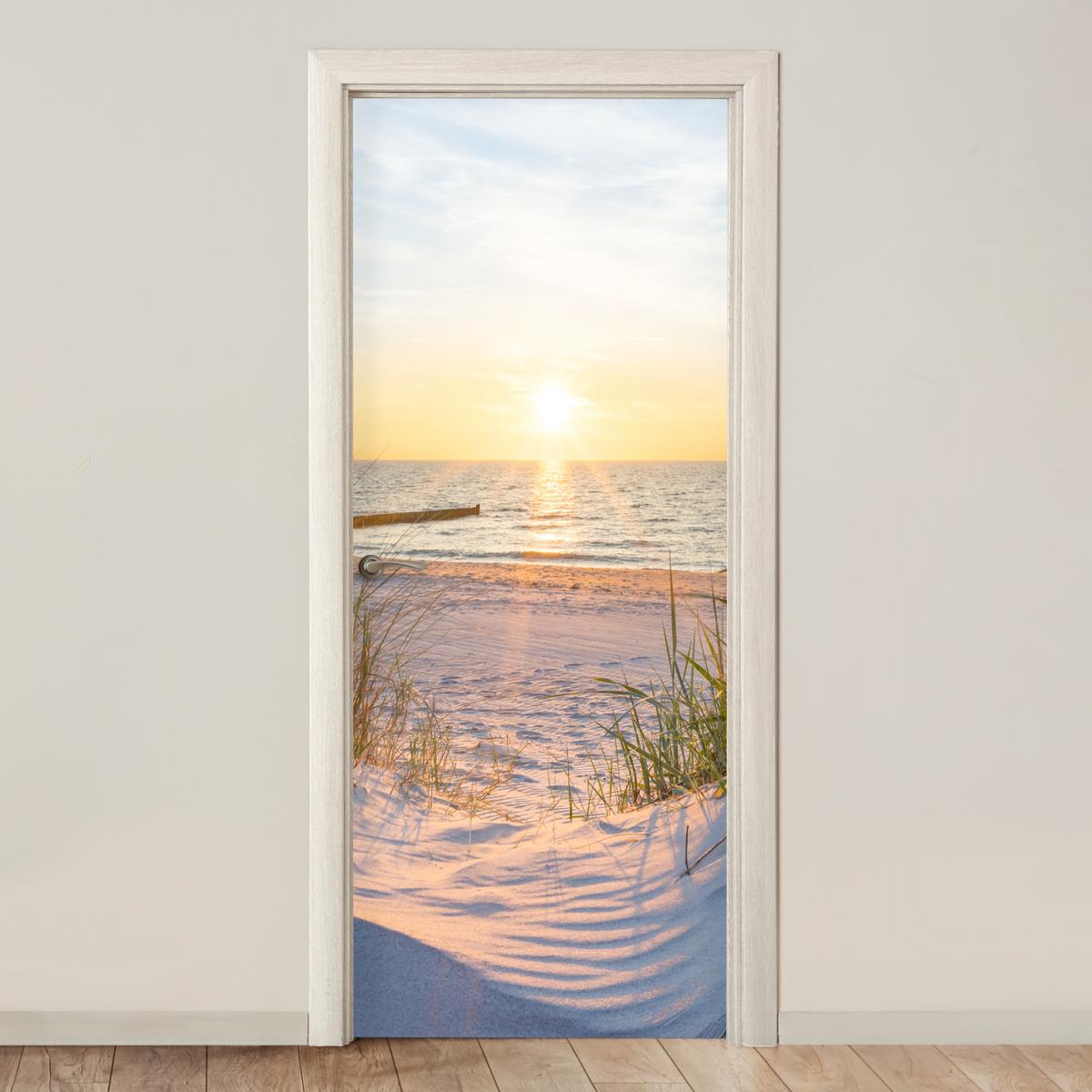 TÜRAUFKLEBER Strand - Sonne - Düne - Gras - Sand - Horizont Fototapete 75x205 cm - Türtapete - Dunkelgelb, Kunststoff (75/0.1cm) - MuchoWow