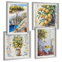 BILDER SET 4er Set - 50x50 cm & 40x60 cm Silberner Rahmen - Zitronenbäume am Meer - Silberfarben, Kunststoff (50/50cm) - TULUP