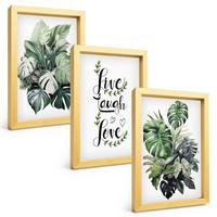 BILDER SET 3er Set - 20x30 cm Goldrahmen - Blattpflanzen leben, lachen, lieben - Goldfarben, Kunststoff (20/30cm) - TULUP