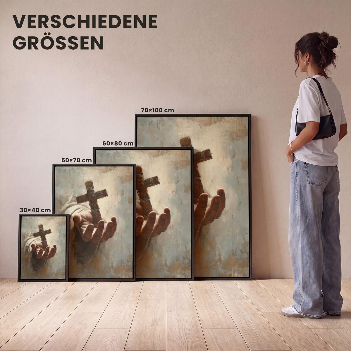 LEINWAND Bilder mit Rahmen - Abstrakt - Kreuz - Hand - Christentum - 30x40 - Hellbraun, Textil (30/40cm) - MuchoWow