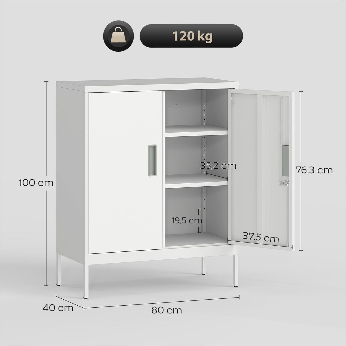 AKTENSCHRANK Stahl Weiß - Weiß, Metall (40/100/80cm) - HOMCOM