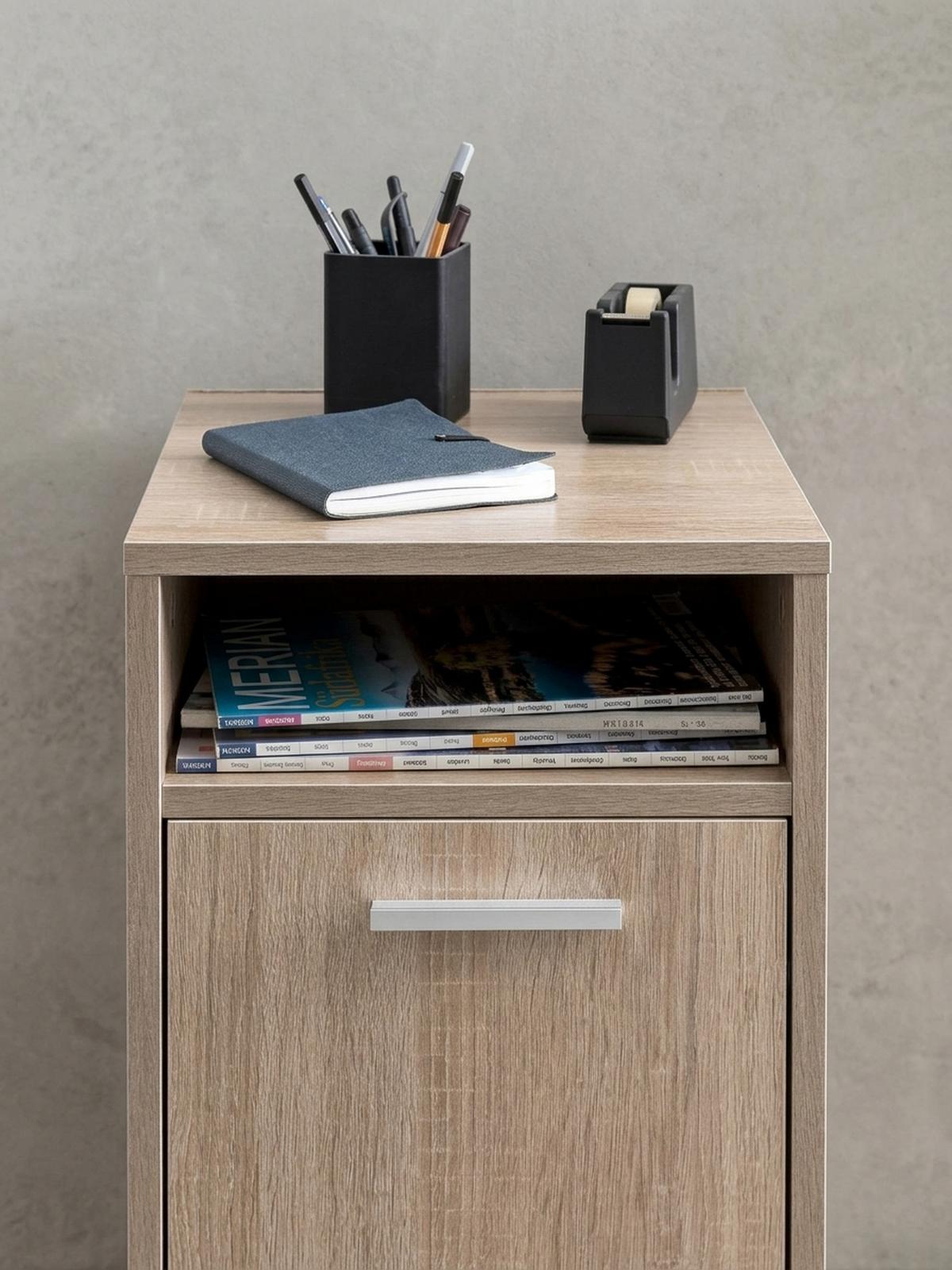 ROLLCONTAINER 2 Türfächer Ablage Rollen Mit Bremsen OSSOLA, Beige 33x38x60 cm - Beige/Schwarz, Holz/Kunststoff (33/60/38cm) - KADIMA DESIGN