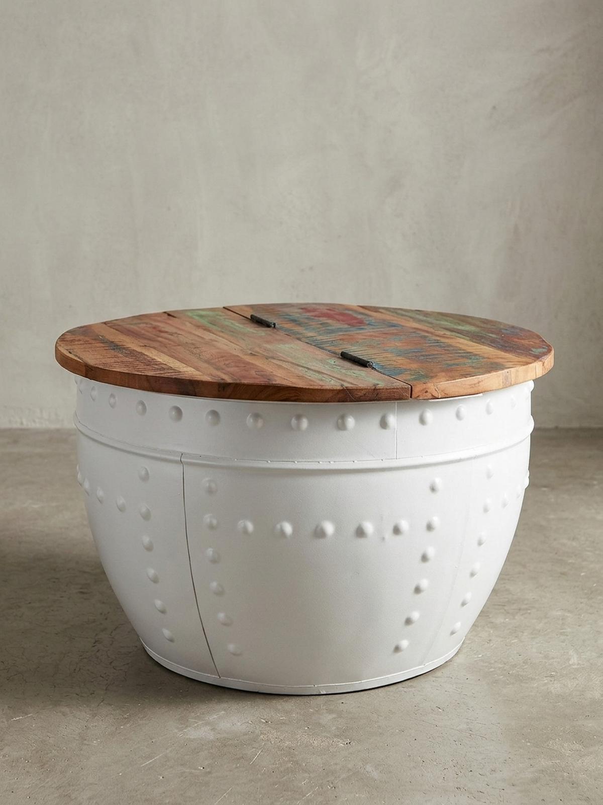 COUCHTISCH Massivholz mit klappbarer Tischplatte im industriellen Stil und Metallgestell, Weiß 60x60x36 cm - Weiß, Holz/Metall (60/60/36cm) - KADIMA DESIGN
