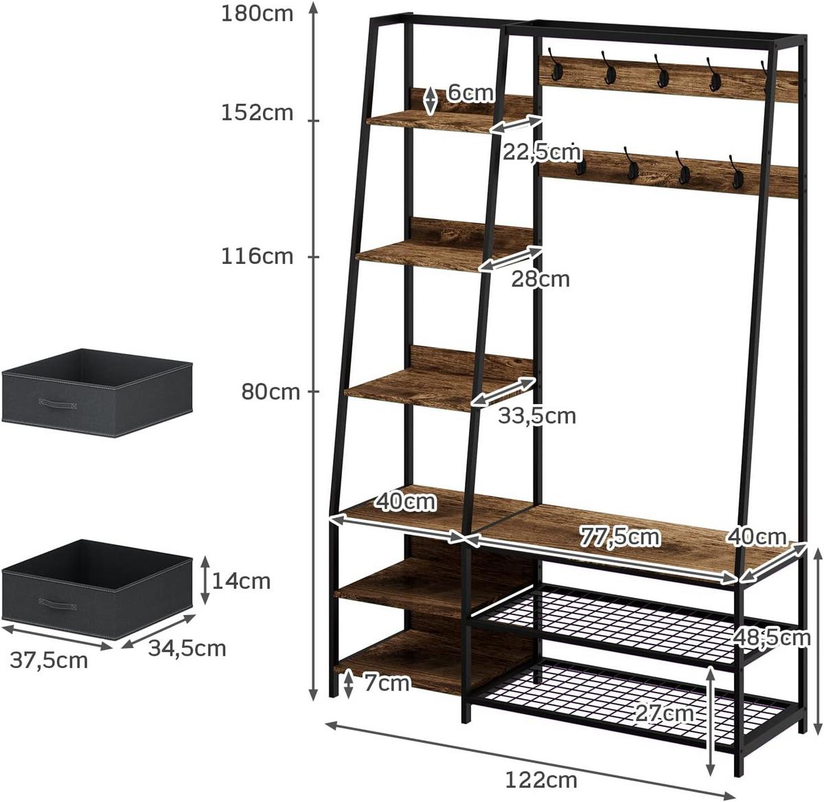 GARDEROBENSTÄNDER 180cm Braun - Braun, Holz (122/180/40cm) - COSTWAY