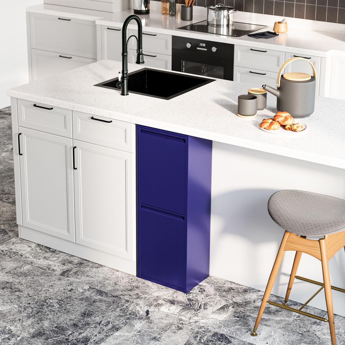 MÜLLTRENNSCHRANK Sollentuna - Dunkelblau, Kunststoff/Metall (33/93/25cm) - [en.casa]