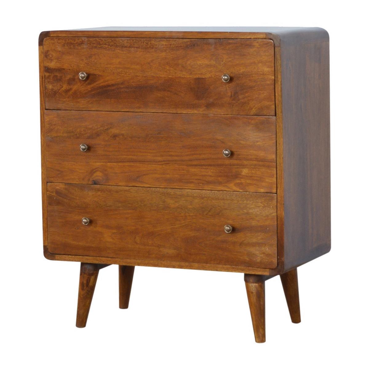 KOMMODE im Kastanien-Finish, 3-Schublades, Braun - Messingfarben/Braun, Holz/Metall (70/80/35cm) - Artisan Furniture