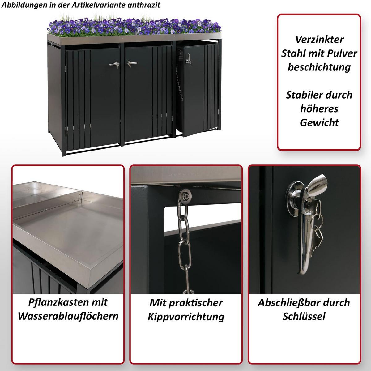 3ER-MÜLLTONNENVERKLEIDUNG Anthrazit, Beige - Anthrazit/Beige, Metall (196/125/84cm) - MCW