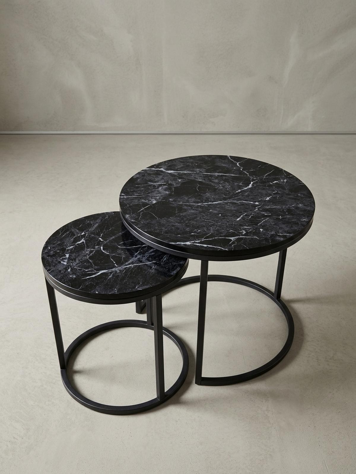 BEISTELLTISCH 2er Set Marmoroptik Metall Modern, Schwarz 50x50x45 cm - Schwarz, Holz/Metall (50/50/45cm) - KADIMA DESIGN