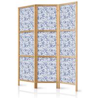 PARAVENT Japanischer 3-tlg 135x172 cm Blaue Blumen - Schwarz, Holz/Textil (135/172/3cm) - Muralo