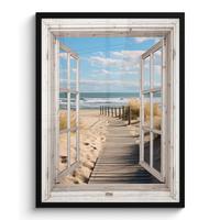 POSTER MIT RAHMENGERAHMTES BILD Fenster - Meer - Küste - Natur - Ausblick - Strand - Wattenmeer Posterleiste 60x80 cm - Beige, Papier (60/80cm) - MuchoWow
