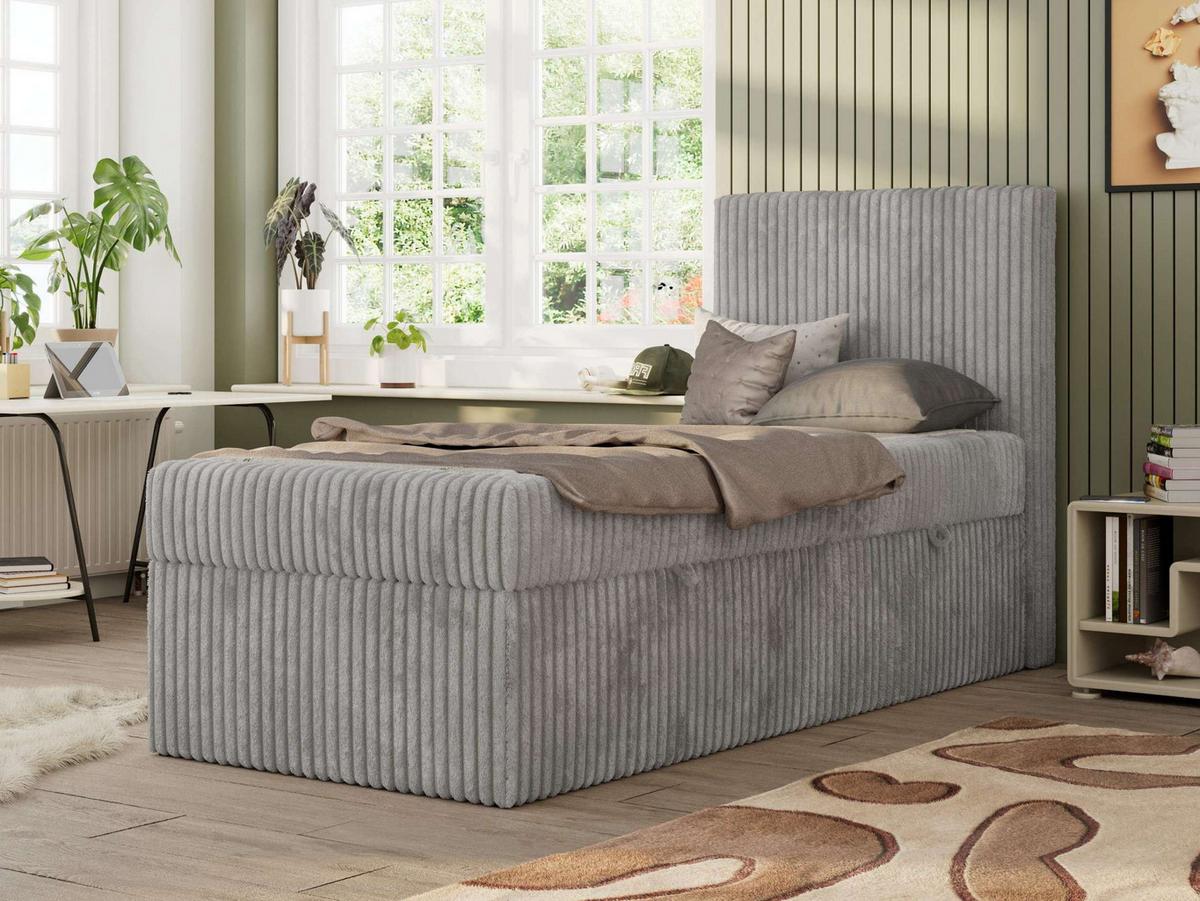 JUGENDBETT TILIO 90/200 - Hellgrau - H3 - Rechts Seite - Hellgrau, Textil (200/90cm) - MKS