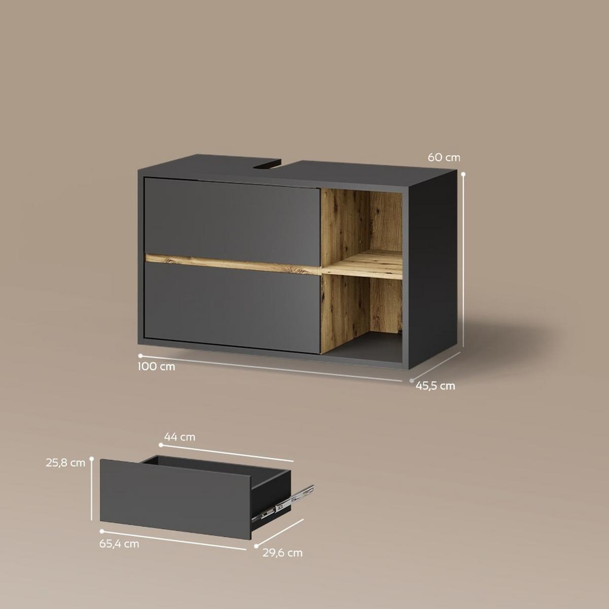 WASCHBECKENUNTERSCHRANK Vomano Anthrazit 100 x 60 cm - Anthrazit, Holzwerkstoff (100/60/45.5cm) - Livinity®