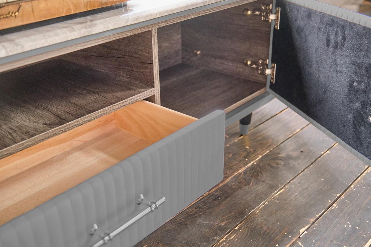 LOWBOARD MARIA Grau Kunstleder, Marmor - Schwarz/Grau, Textil/Metall (200/45/40cm) - KAWOLA