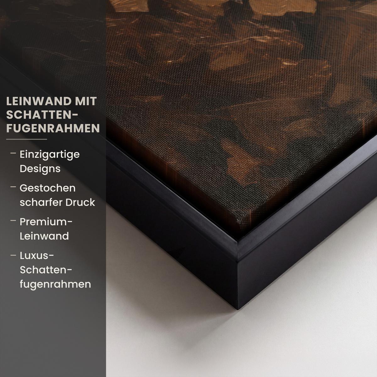 LEINWAND Bilder mit Rahmen - Gesicht - Dame - Blätter - Pinselstriche - 60x80 - Goldfarben, Textil (60/80cm) - MuchoWow