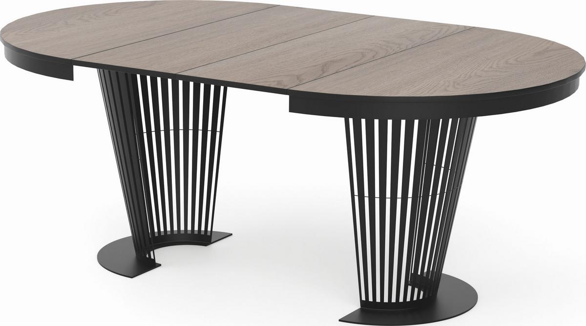 ESSTISCH Novera rund ausziehbar mit Schwarzem Lamellen-Metallgestell, Eiche Braun 100-200/100/76 cm - Eichefarben/Schwarz, Holzwerkstoff/Metall (100/100/76cm) - WFL GROUP