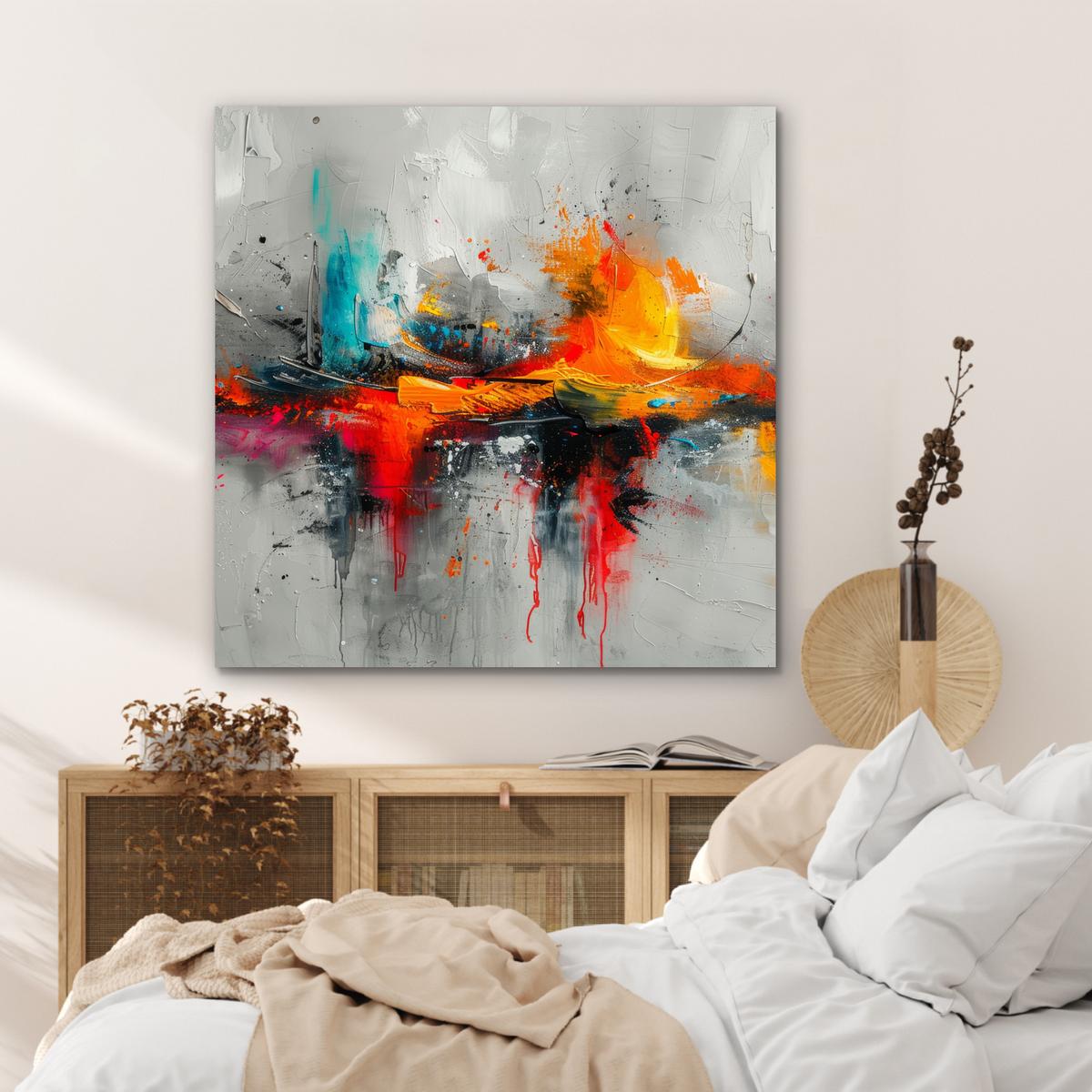 METALLBILD Moderne Kunst - Orange - Grau - Abstrakt 90x90 cm - Hellgrau, Metall (90/90cm) - MuchoWow