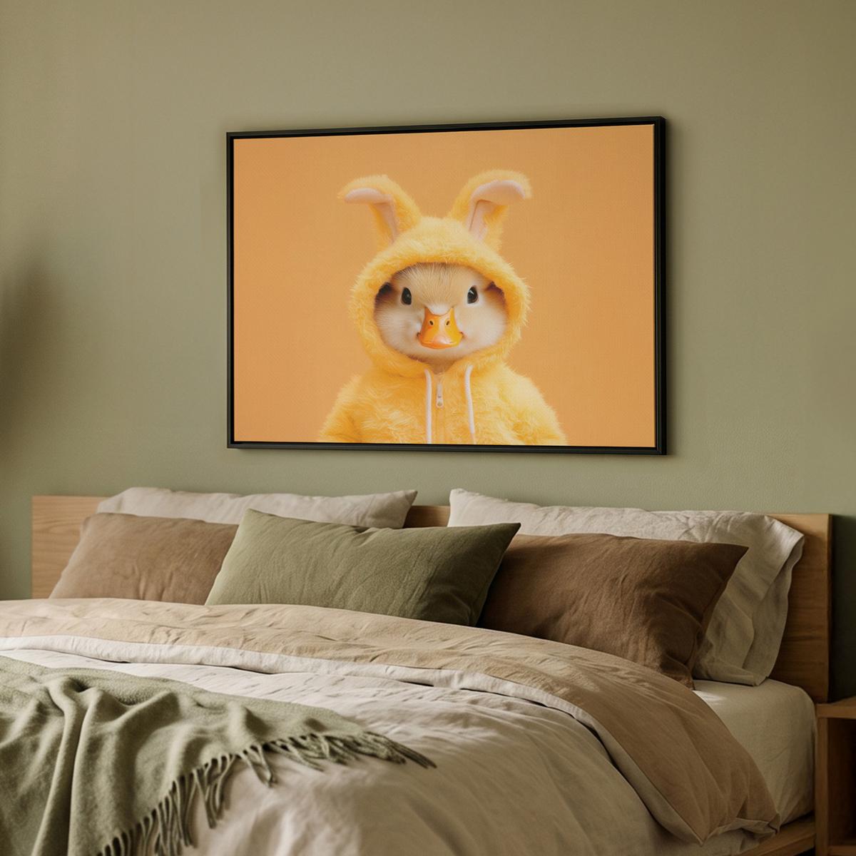 LEINWAND Bilder mit Rahmen - Osterhase - Kostüm - Ente - 70x50 - Gelb, Textil (70/50cm) - MuchoWow