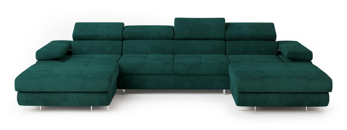 WOHNLANDSCHAFT LYKKE Grün Velours-Stoff mit Schlaffunktion - Grün, Holz (353/90/202cm) - MASSENO