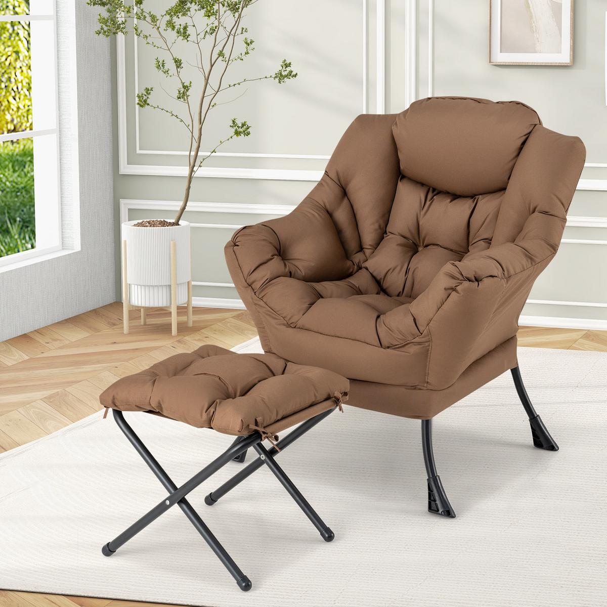 SESSEL mit Hocker Braun - Braun, Kunststoff (81/94.5/75cm) - COSTWAY