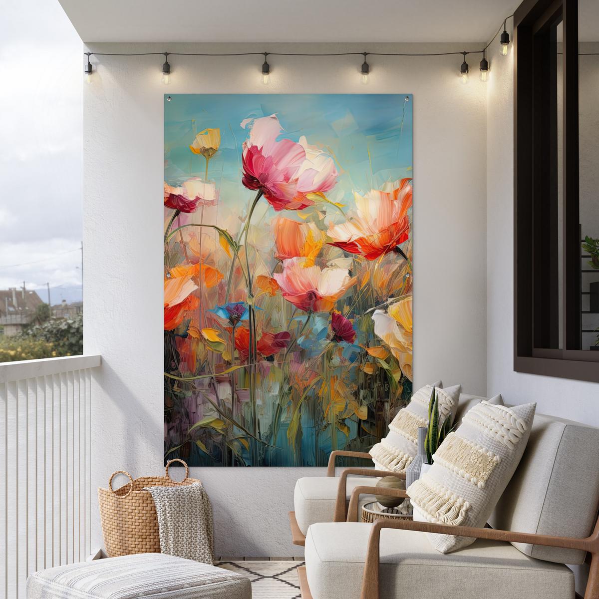 GARTENPOSTER Blumen - Aquarell - Kunst - Botanisch - Natur Bild 120x180 cm - Orange, Kunststoff (120/180/0.2cm) - OnlyWow