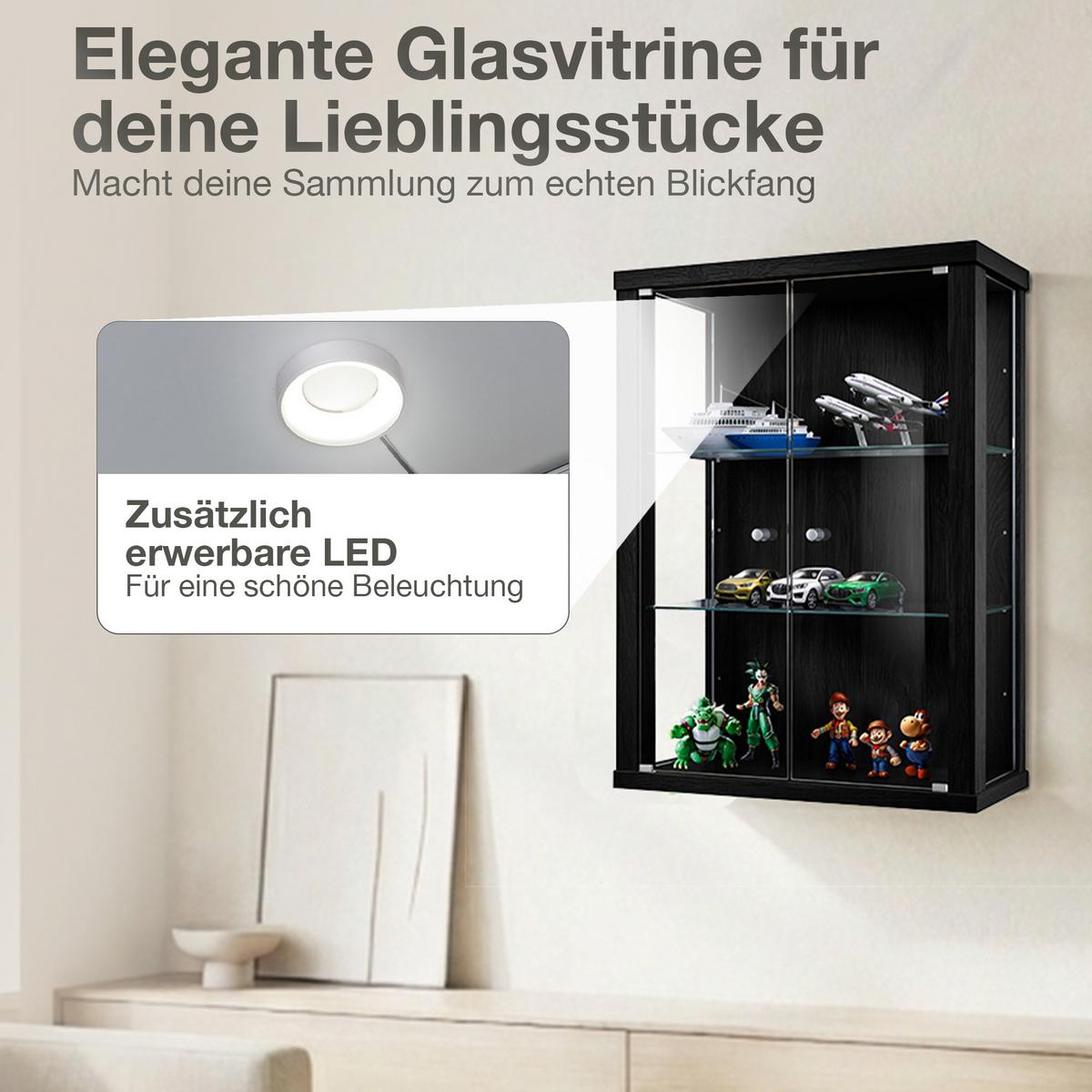 HÄNGEVITRINE 25/60/80 cm mit 2 höhenverstellbaren Glasböden - Transparent/Silberfarben, Glas/Holzwerkstoff (60/80/25cm) - K-Möbel