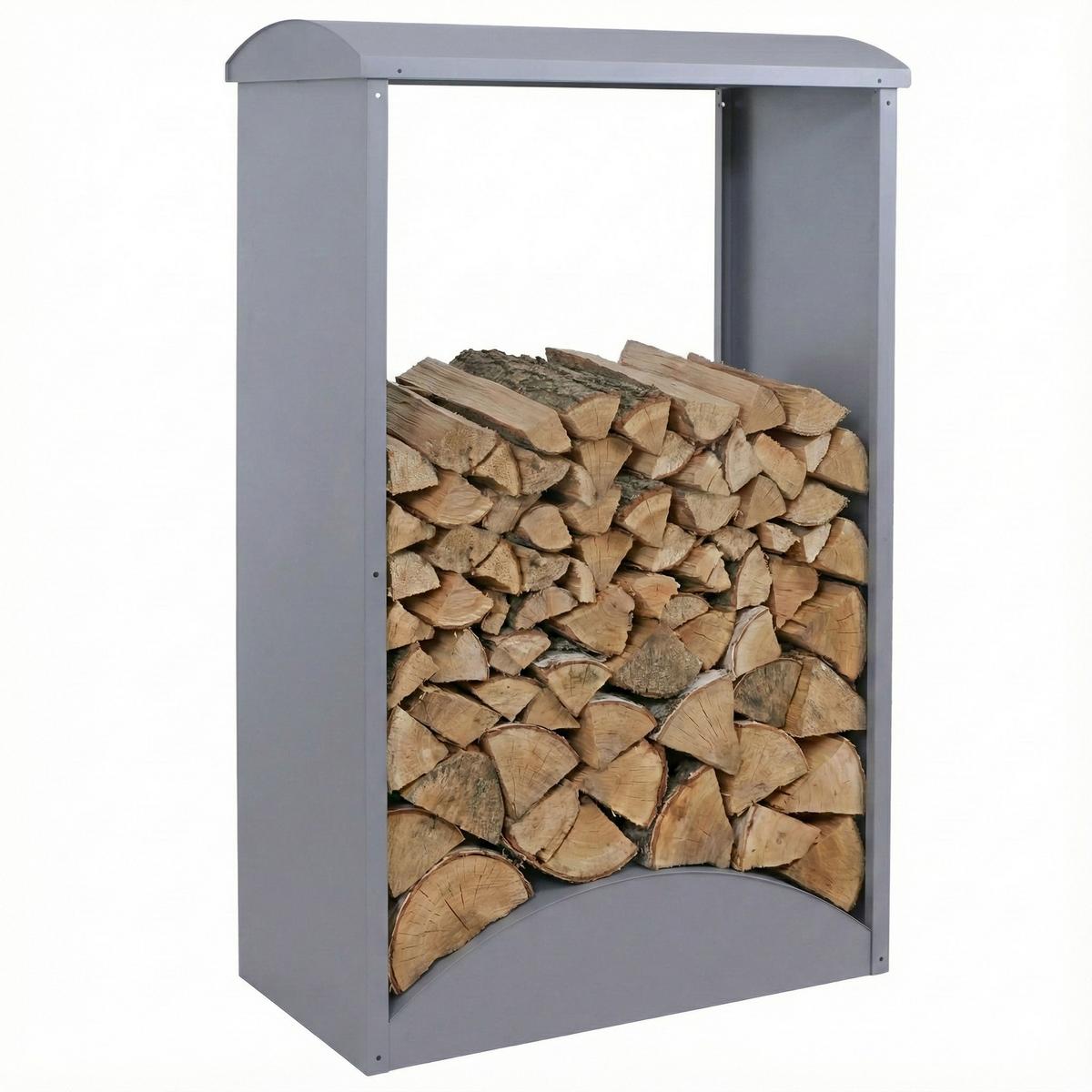 BRENNHOLZLAGER Grau - Grau, Metall (98/160/50cm) - MCW