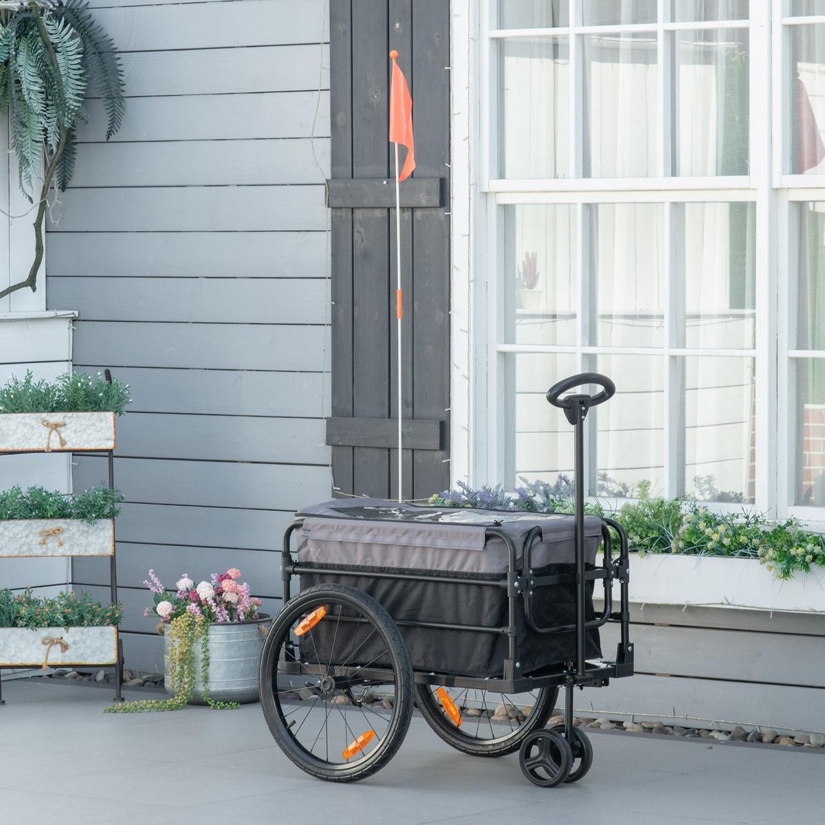 FAHRRADANHÄNGER, Oxford, Schwarz/Grau, 130 x 64 x 64/103 cm - Schwarz, Metall (64/103/130cm) - HOMCOM