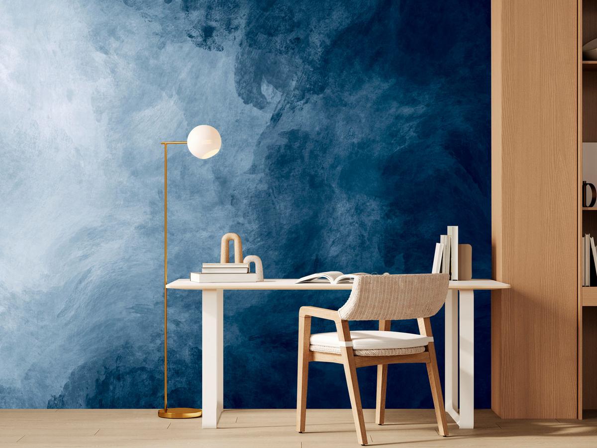 FOTOTAPETE für Badezimmer Dunkelblaues Ombre Aquarell 300x210 - Blau/Weiß, Papier (300/210cm) - Muralo