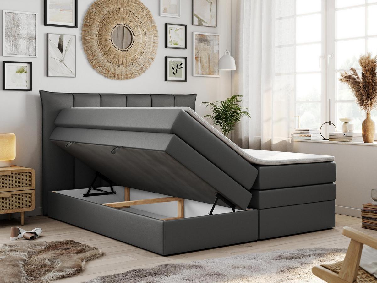 BOXSPRINGBETT PREMIUM 10 KING 200/200 Dunkelgrau Kunstleder - H3 - Dunkelgrau, Holz/Textil (200/200cm) - MKS