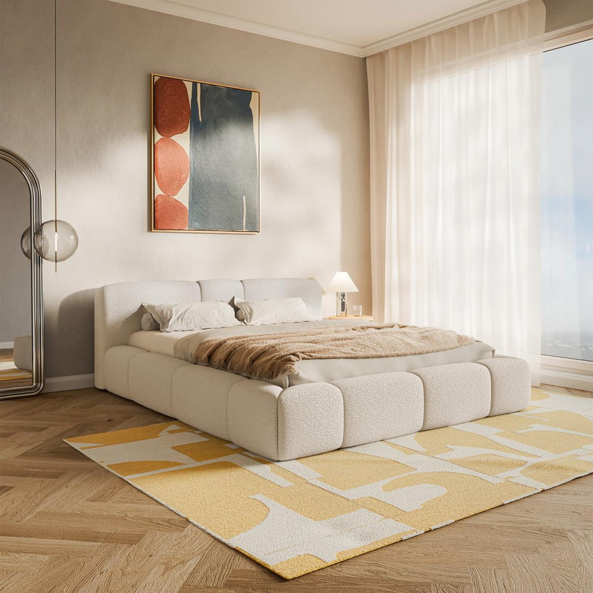 POLSTERBETT Bowia, Hellbeige Bouclé, 200x200 cm - Ecru/Schwarz, Textil (200/200cm) - Selsey