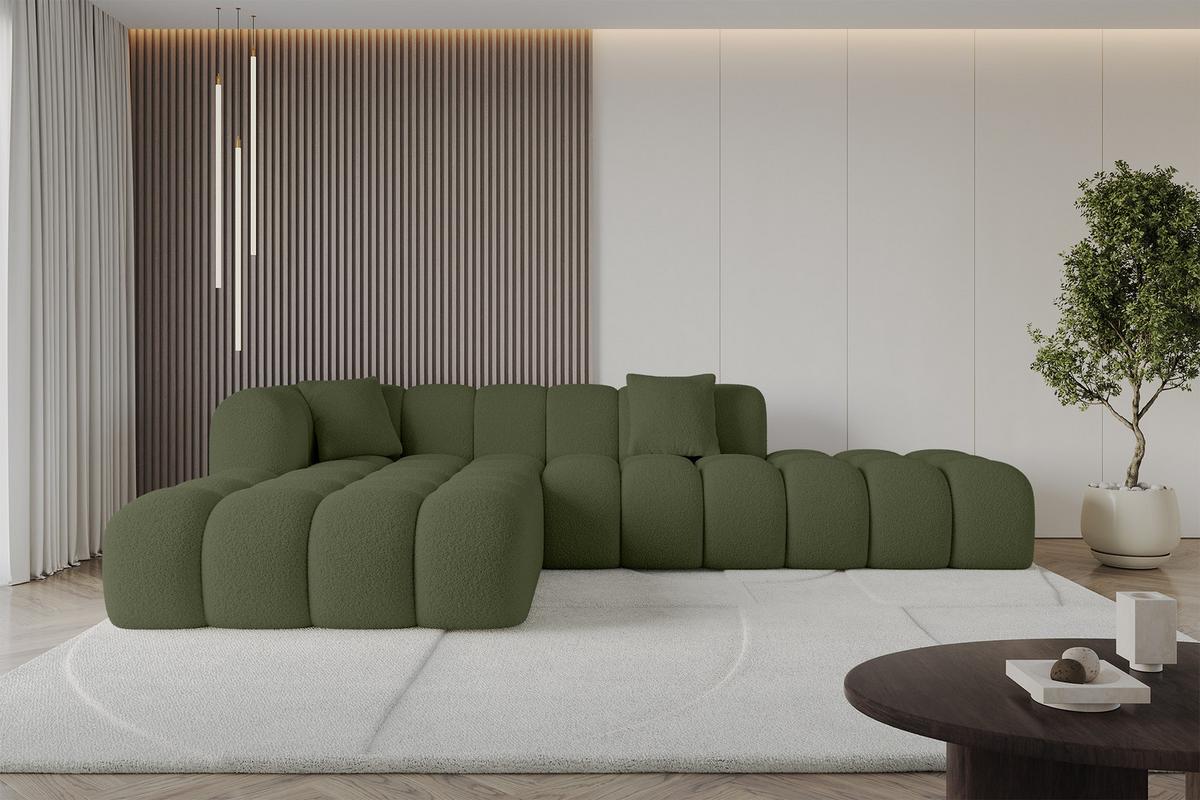ECKSOFA Ottomane Links OLEA-L2 - 289x176x71 cm Grün - Platinfarben/Schwarz, Holzwerkstoff/Kunststoff (190/309cm) - ALTDECOR