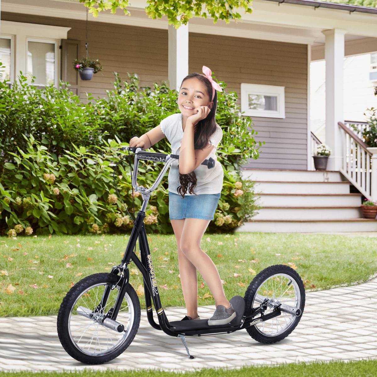 KINDERROLLER mit Luftreifen Scooter Roller Kinder Roller Kickboard 16'' Schwarz - Schwarz, Metall (143/58/100cm) - HOMCOM