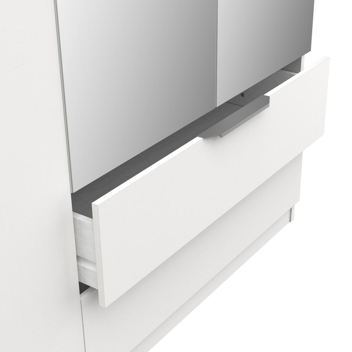 KLEIDERSCHRANK mit 4 Türen, 2 Schubladen und 2 Spiegeln Ghost - L157,3 cm - Weiß, Holzwerkstoff (51.1/203/204.5cm) - Demeyere