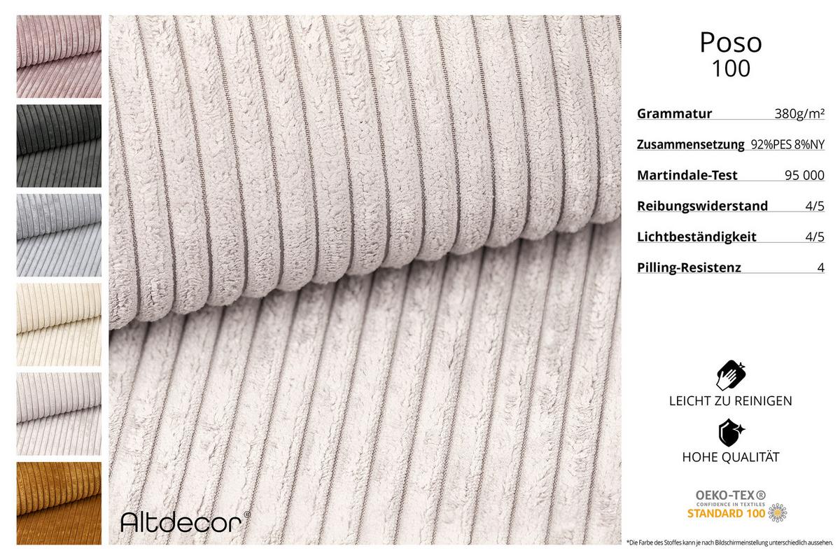 ECKSOFA Ottomane Links OLEA-L2 - 289x176x71 cm Creme - Hellgrau/Creme, Holzwerkstoff/Kunststoff (176/289cm) - ALTDECOR