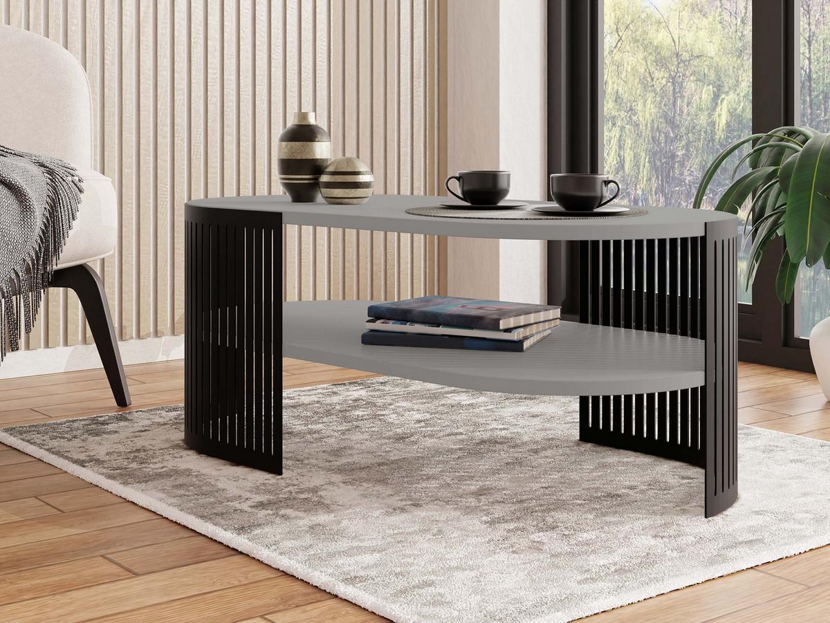 COUCHTISCH Fikoli Oval II - Schwarz/Grau, Holzwerkstoff/Metall (100/50/40cm) - MIRJAN24