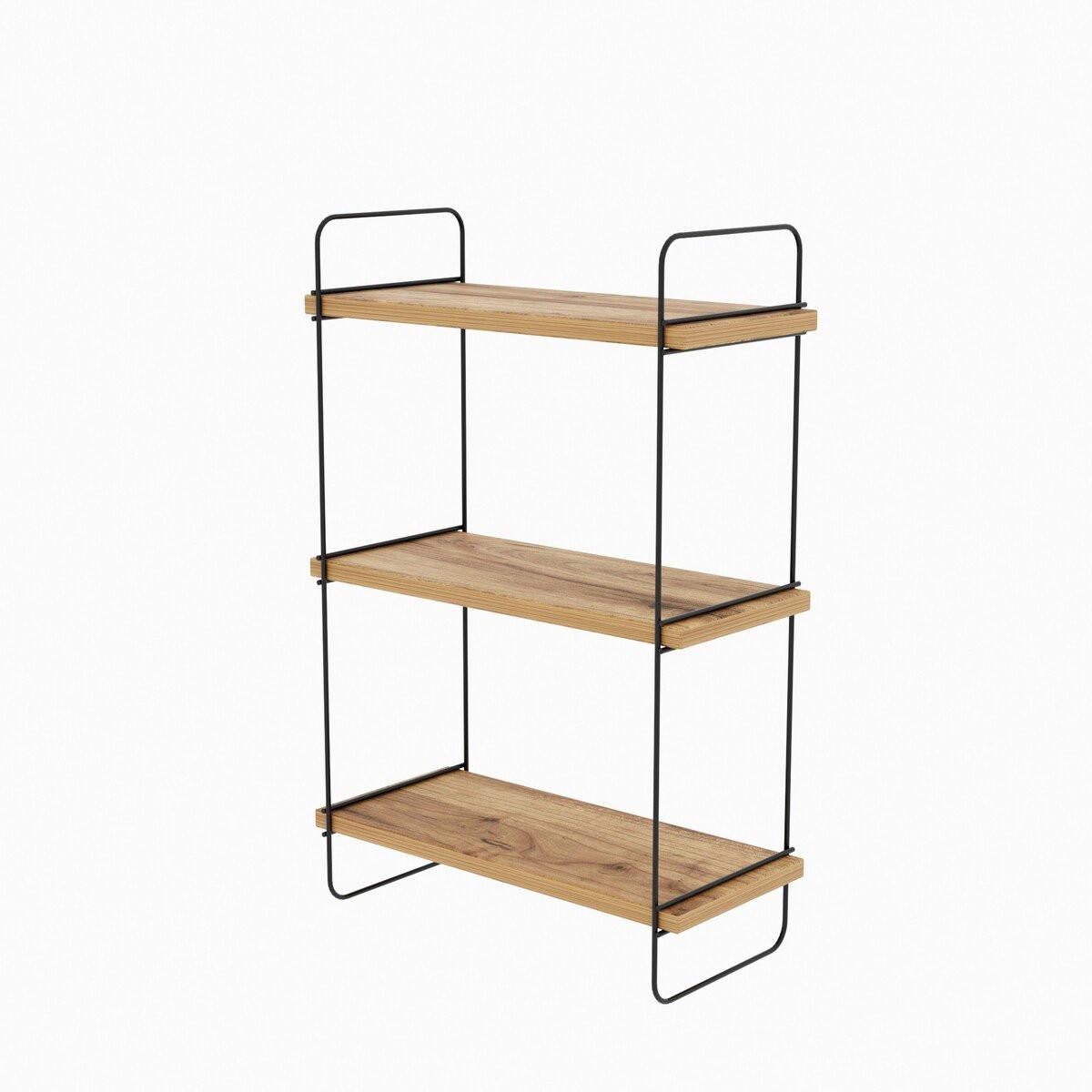 HÄNGEREGAL Holzdekor Kiefer und Schwarz H66 cm – PULALIS - Apfelbaumfarben, Holzwerkstoff (20/66/40cm) - Calicosy